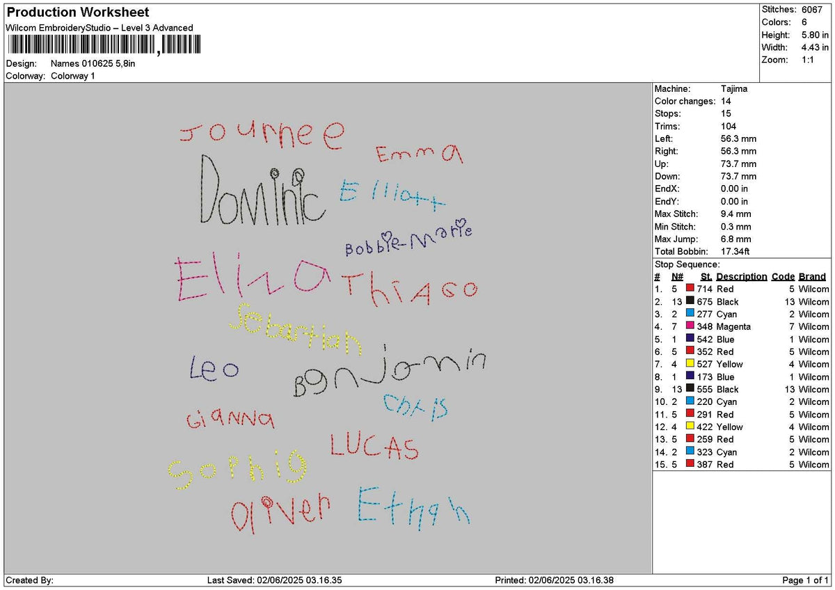 Names 0106 Embroidery File 6 sizes