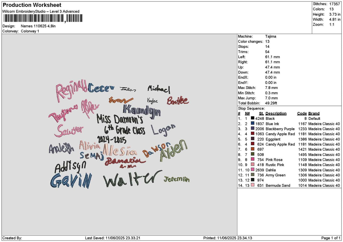 Names 1106 Embroidery File 6 sizes