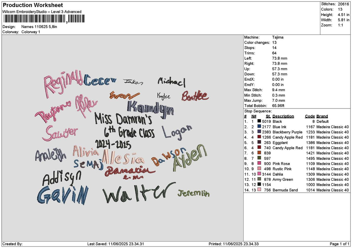 Names 1106 Embroidery File 6 sizes