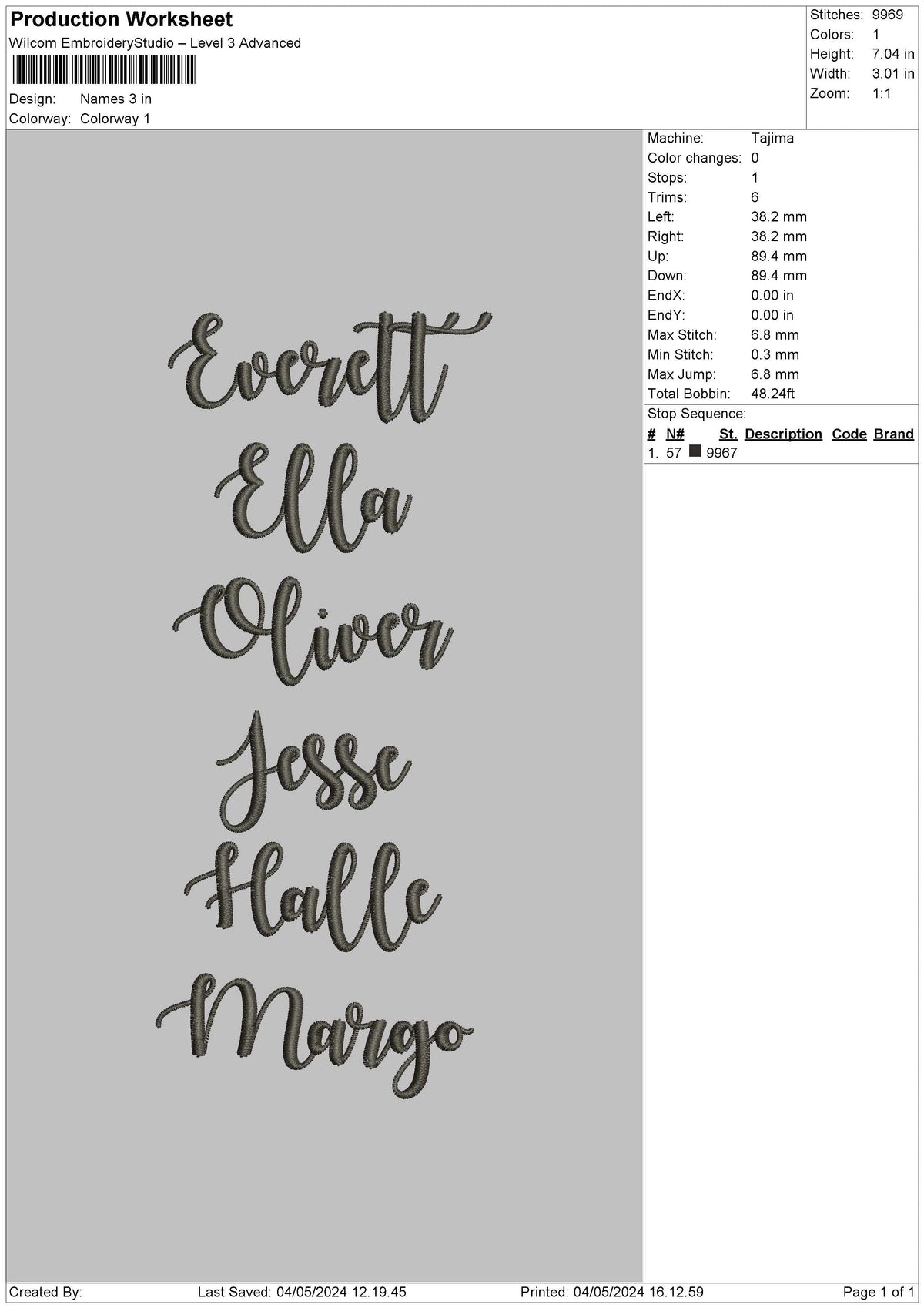 Names0405 Embroidery File 6 sizes