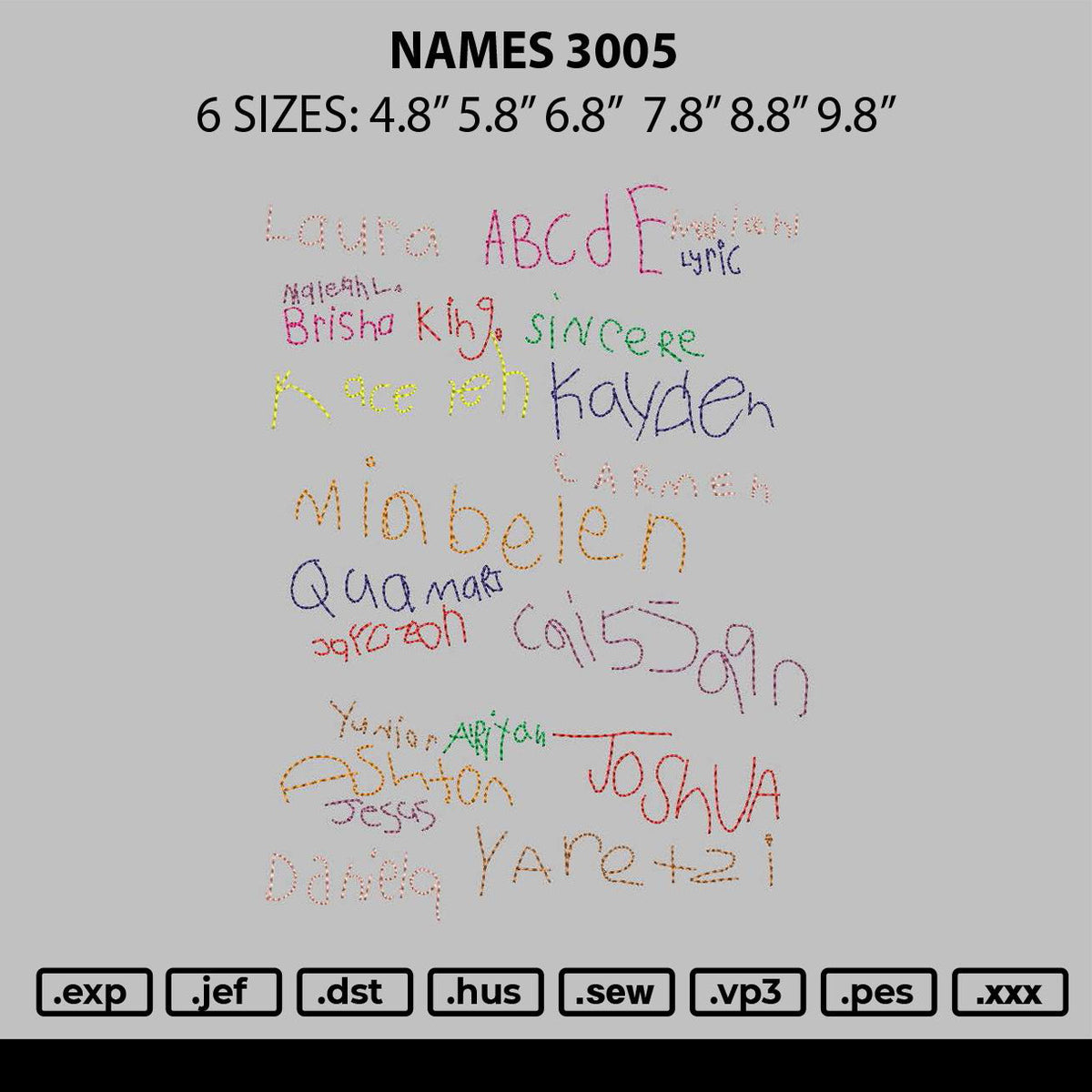 Names 2905 Embroidery File 6 sizes