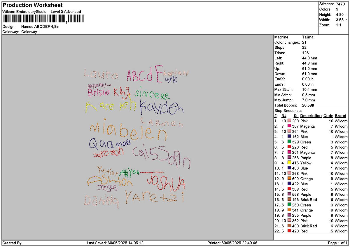 Names 2905 Embroidery File 6 sizes