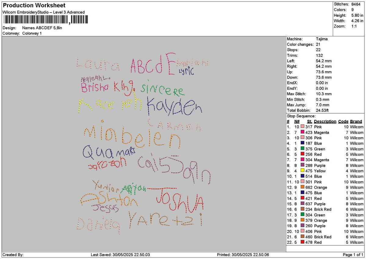 Names 2905 Embroidery File 6 sizes