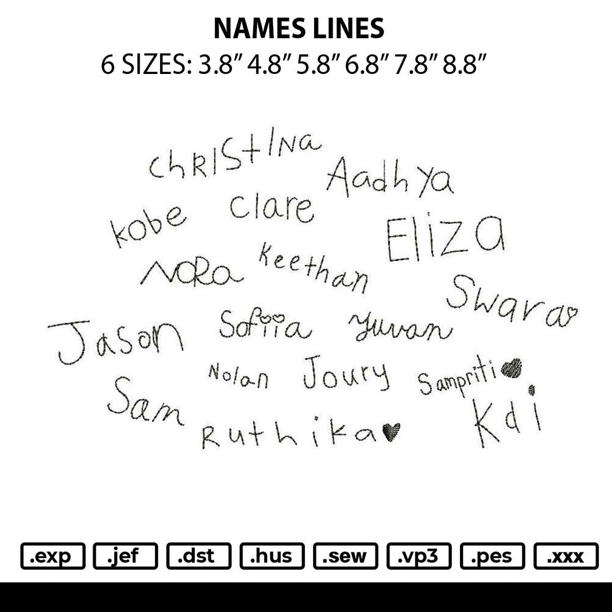 Names Line Embroidery File 6 sizes
