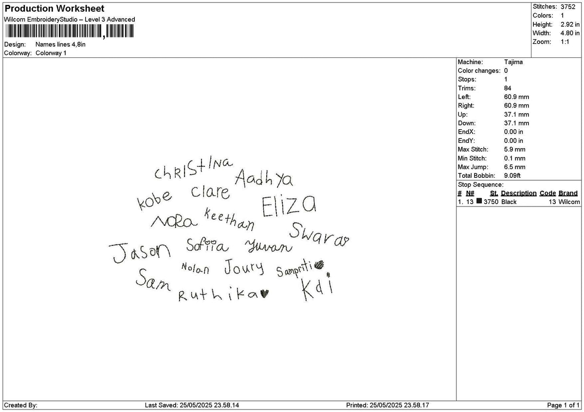 Names Line Embroidery File 6 sizes