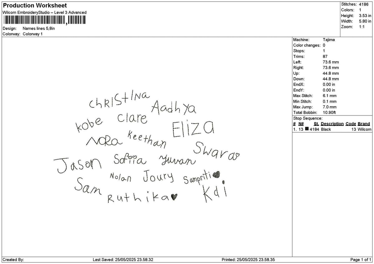 Names Line Embroidery File 6 sizes