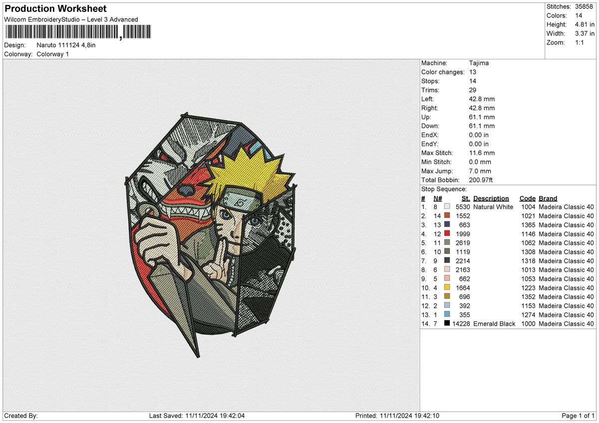 Naruto 111124 Embroidery File 6 size