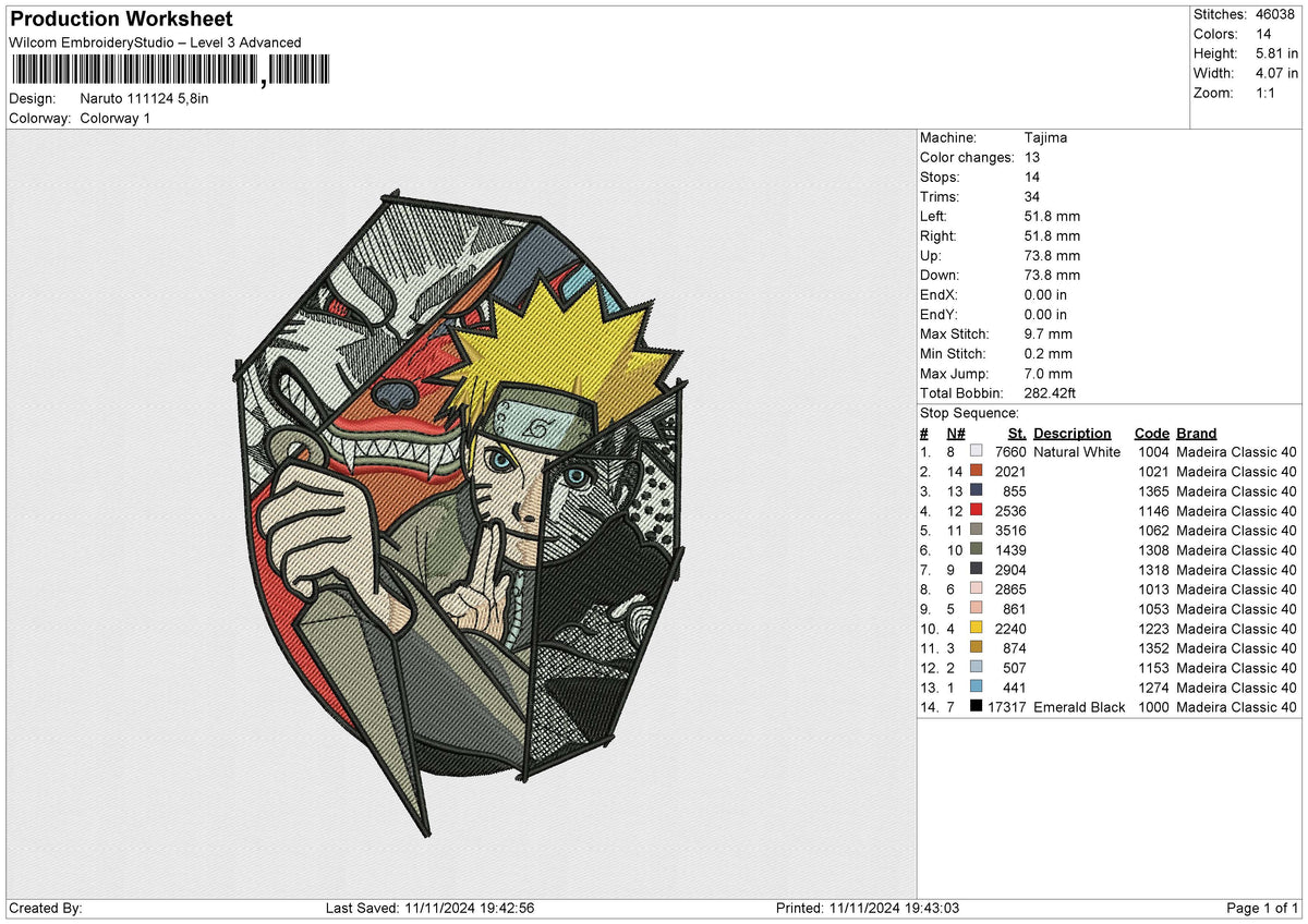 Naruto 111124 Embroidery File 6 size