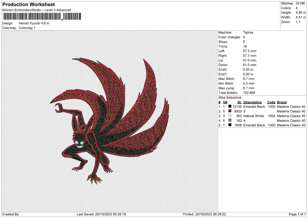 Naruto Kyuubi Embroidery File 6 size