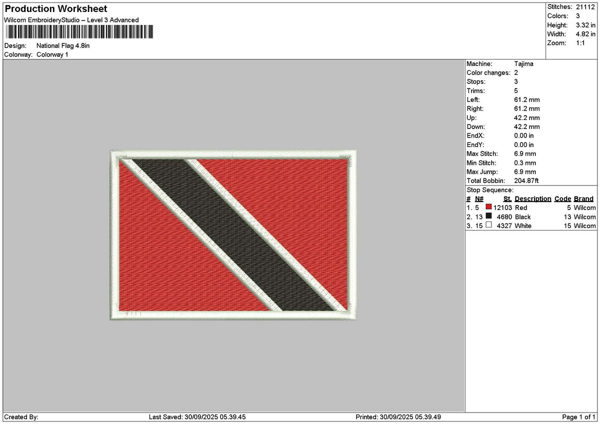 Flag 2909 Embroidery File 6 sizes