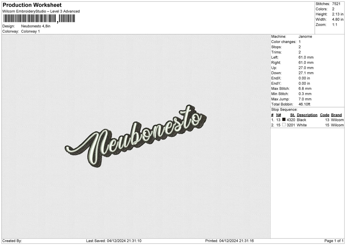 Neubonesto Embroidery File 6 size