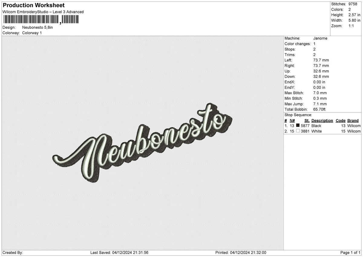Neubonesto Embroidery File 6 size