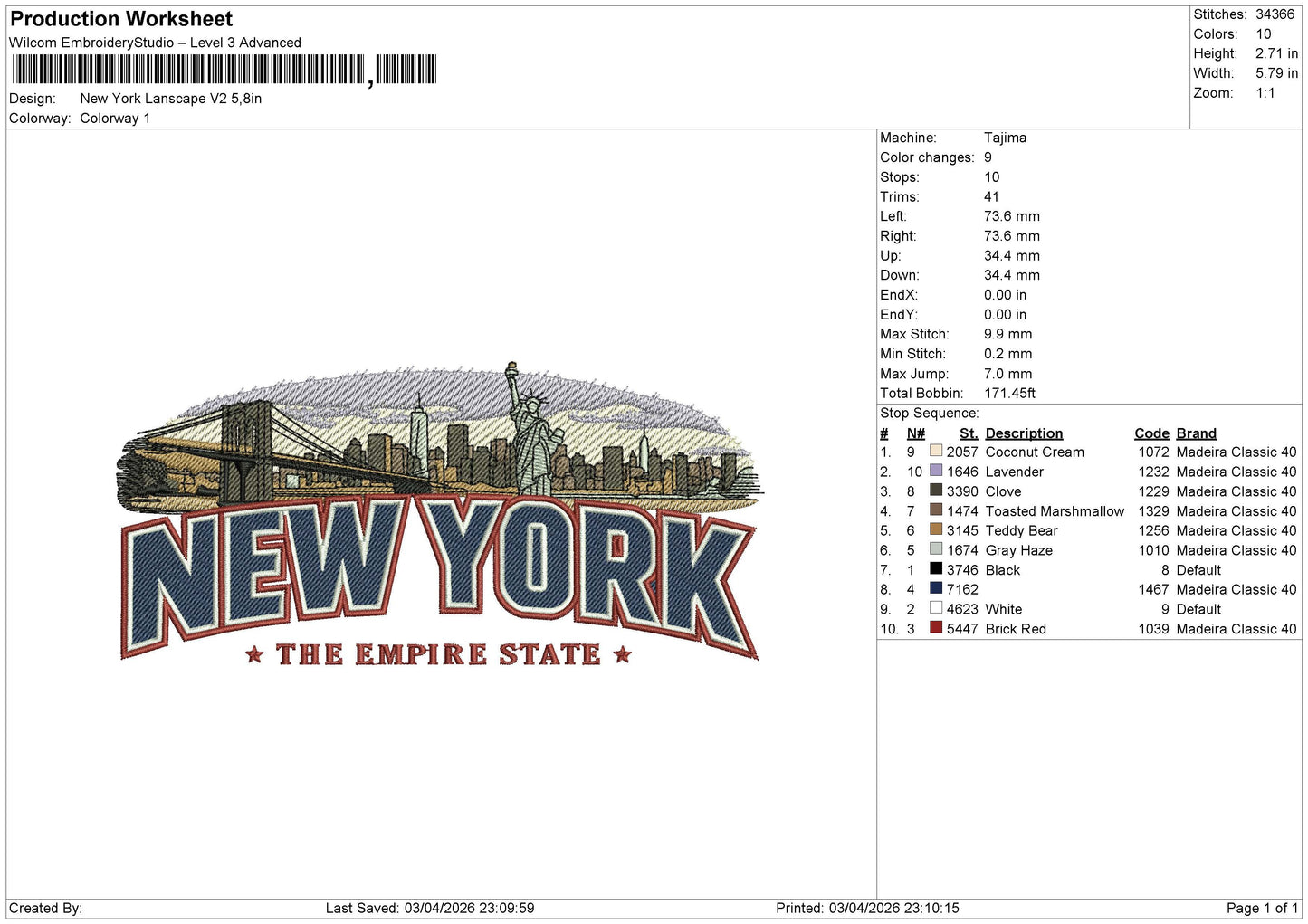 New York Lanscape V2 Embroidery File 6 sizes