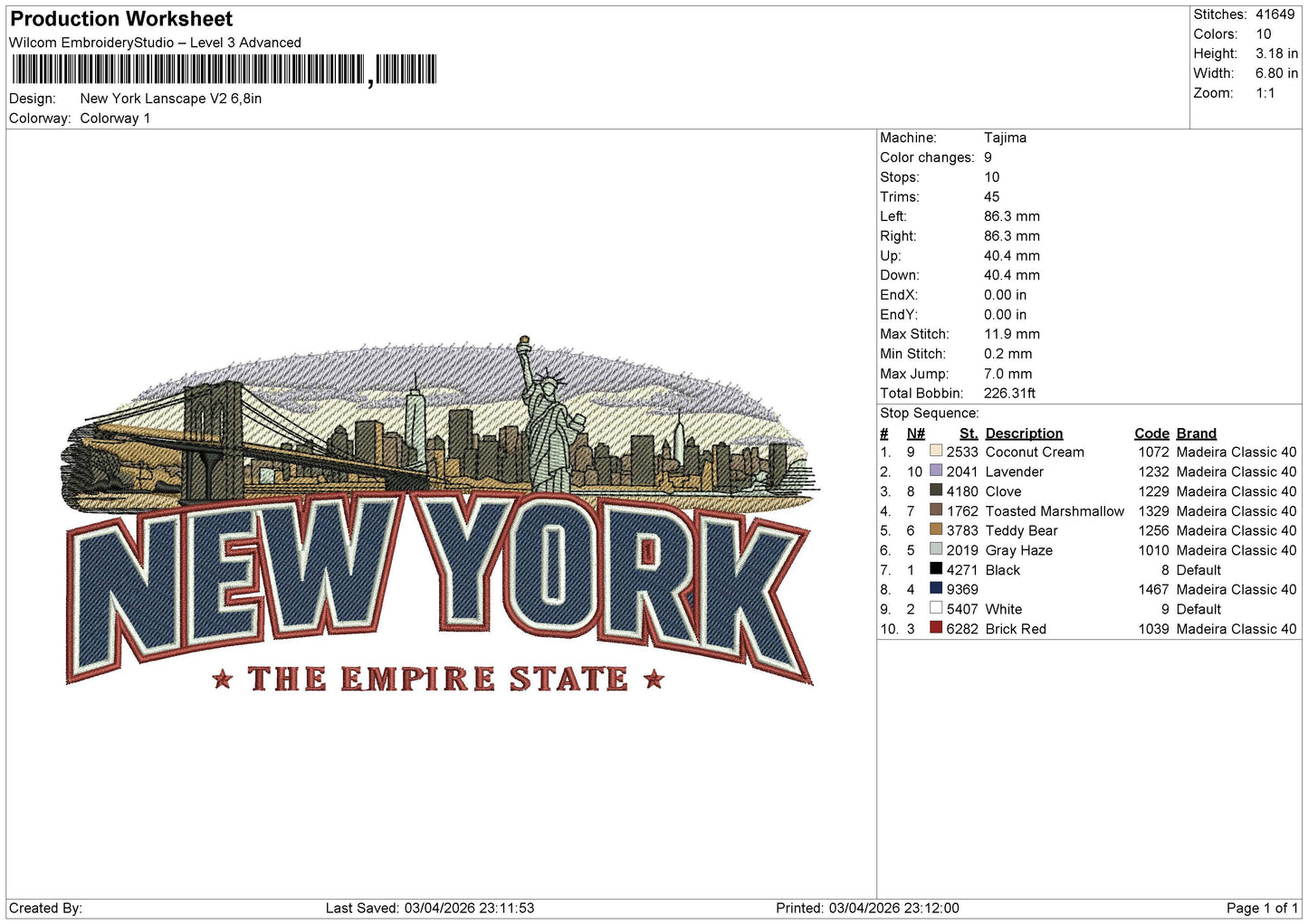 New York Lanscape V2 Embroidery File 6 sizes