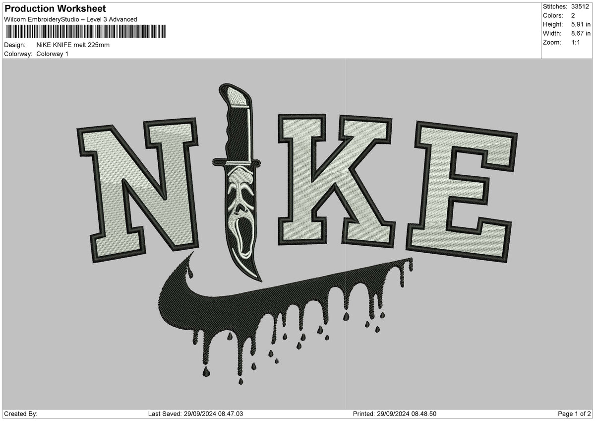 Nike Knife Melt Embroidery File 6 sizes
