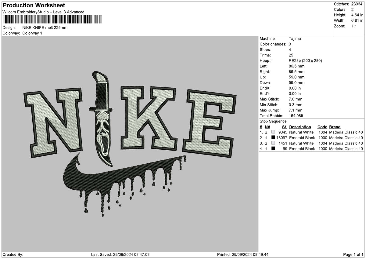 Nike Knife Melt Embroidery File 6 sizes