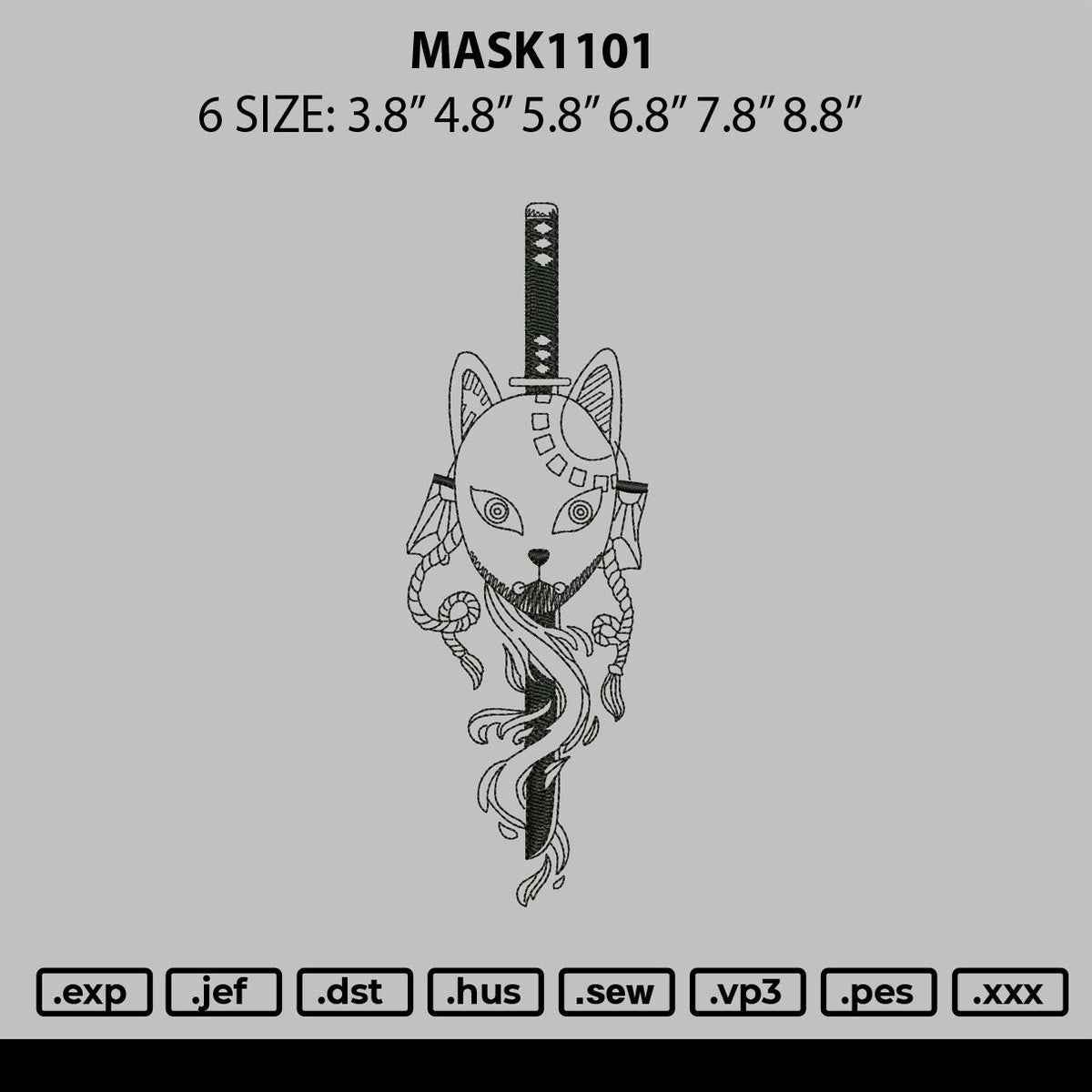 Mask1101 Embroidery File 6 sizes