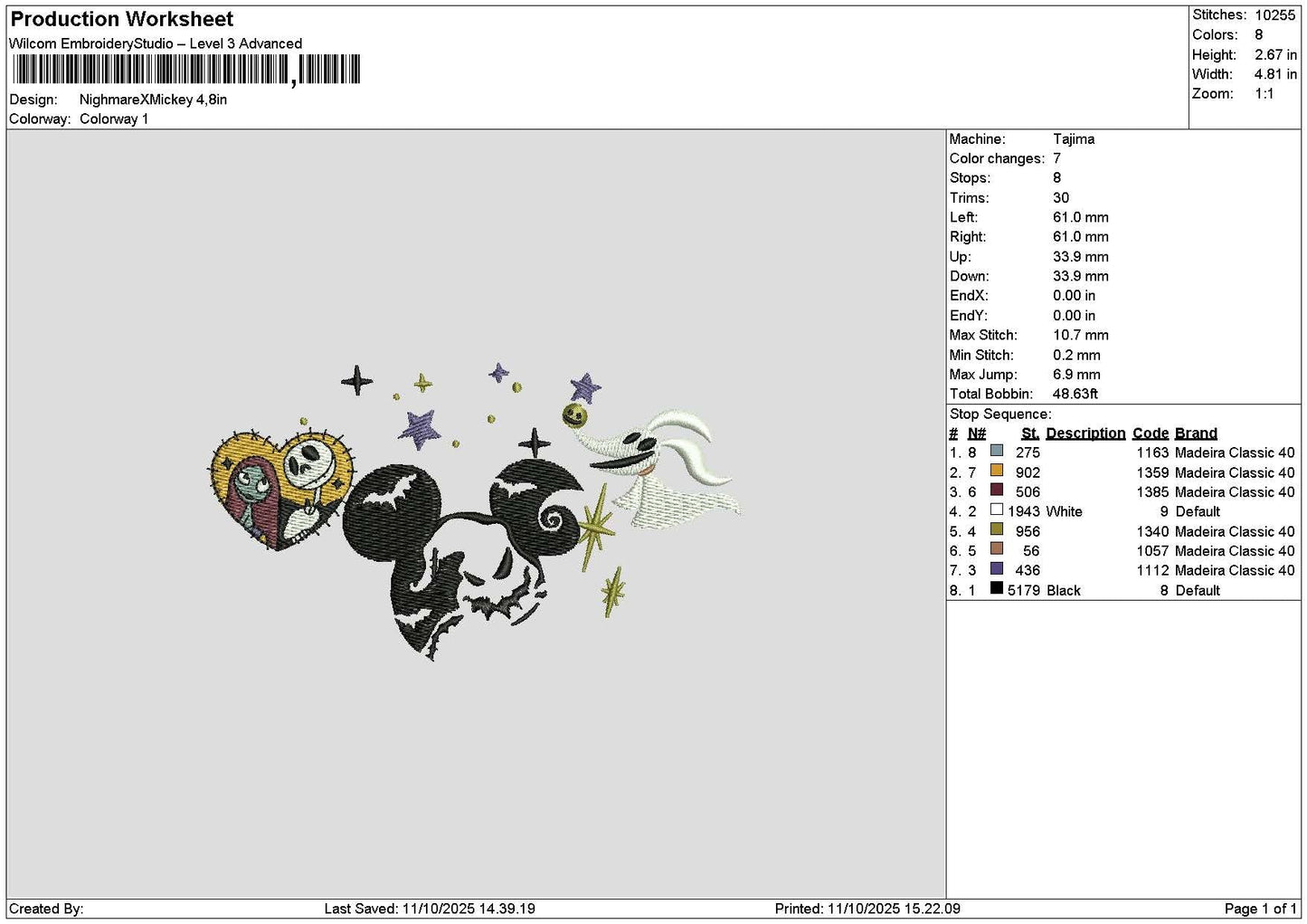 Mickeyhalloween Night Embroidery File 6 sizes
