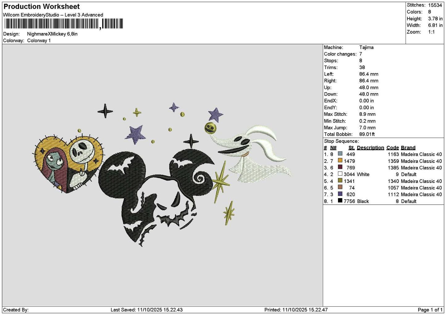 Mickeyhalloween Night Embroidery File 6 sizes