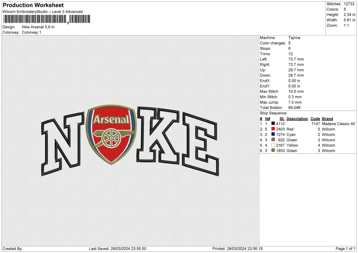 Nike Arsenal Embroidery File 6 size