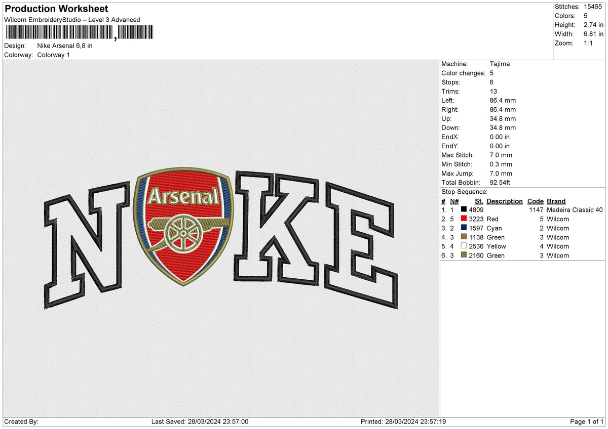 Nike Arsenal Embroidery File 6 size