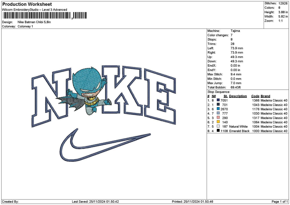 Nike Batman Chibi Embroidery File 6 sizes