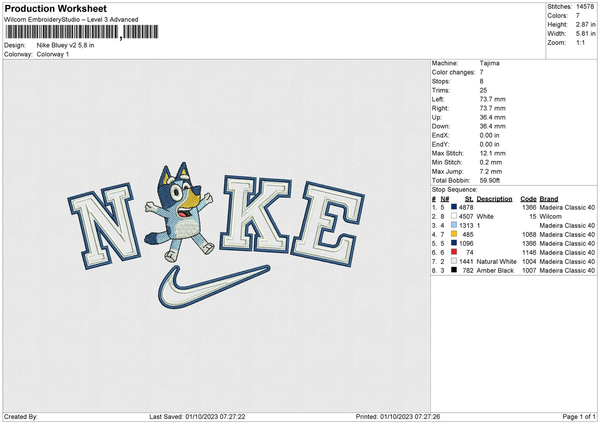 Nike Bluey Otline Embroidery File 6 size