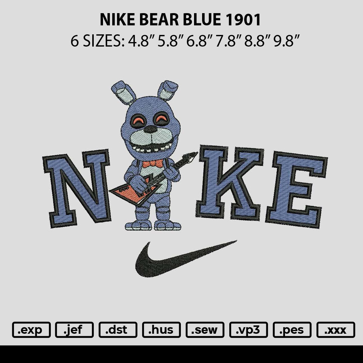 Nike Bear Blue 1901 Embroidery File 6 sizes
