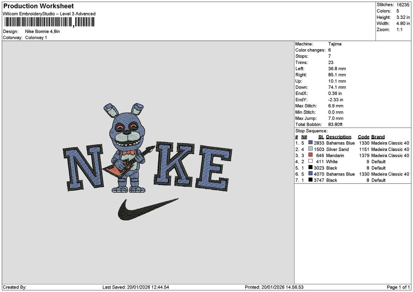 Nike Bear Blue 1901 Embroidery File 6 sizes