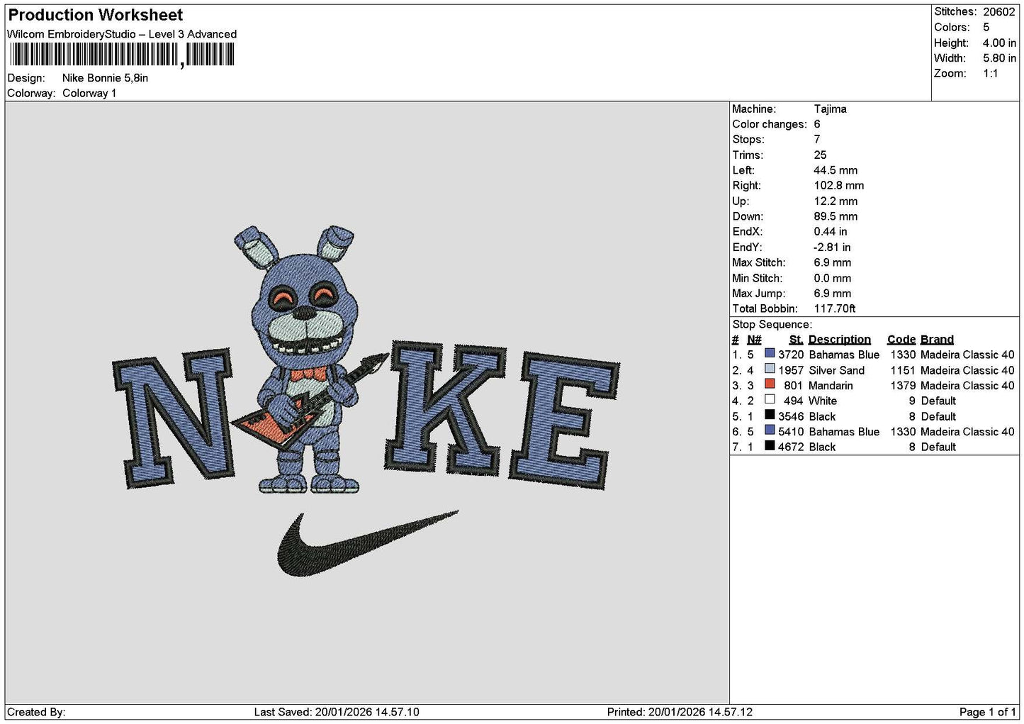 Nike Bear Blue 1901 Embroidery File 6 sizes