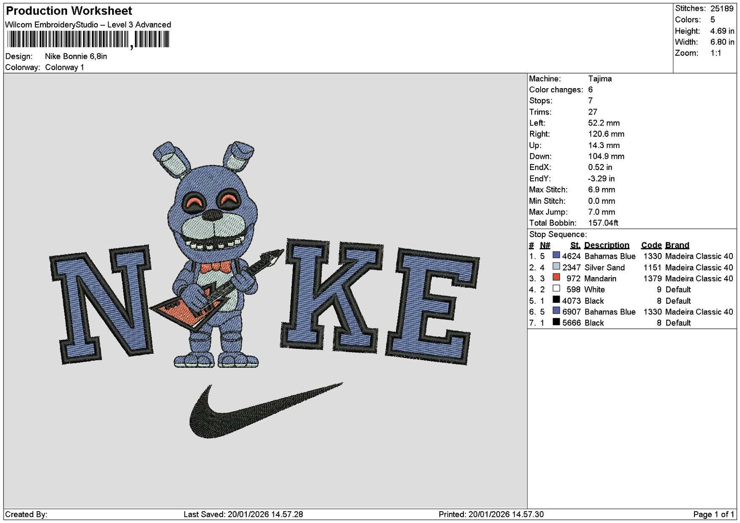 Nike Bear Blue 1901 Embroidery File 6 sizes