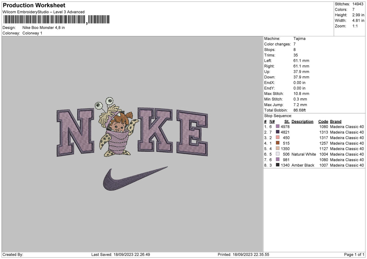 Nike Boo Monster Embroidery File 6 sizes