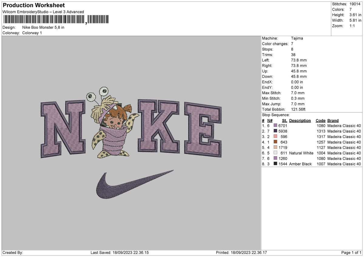 Nike Boo Monster Embroidery File 6 sizes