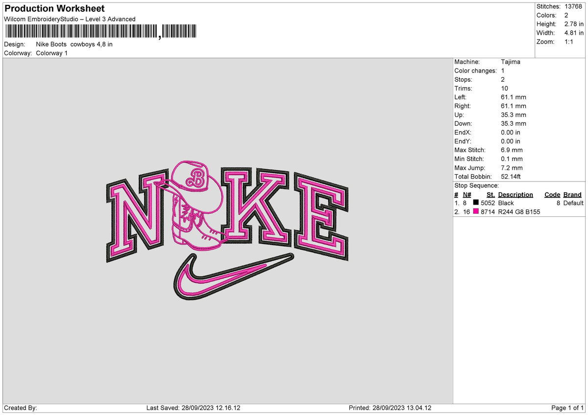 Nike Boots Embroidery File 6 sizes