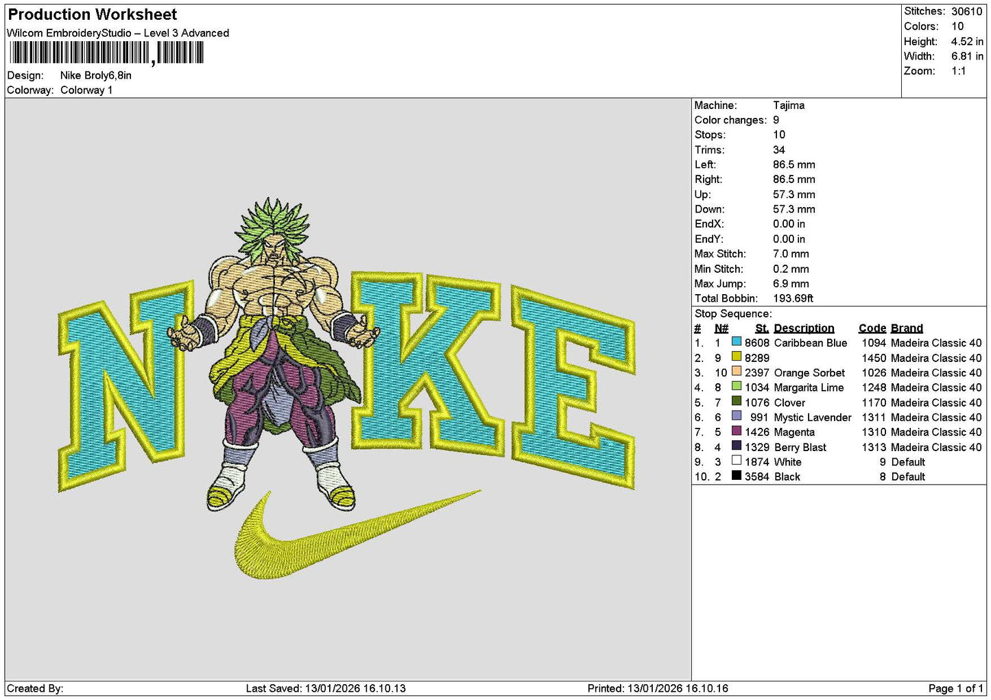 Nike Broly Embroidery File 6 sizes