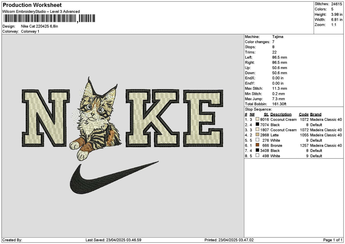 Nike Cat 2204 Embroidery File 6 sizes