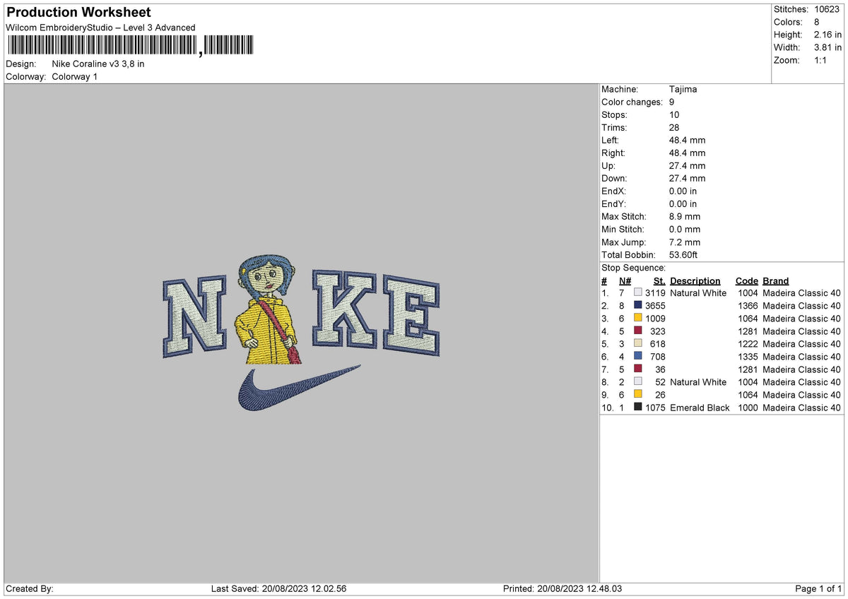 Nike Caroline V3 Embroidery File 6 sizes