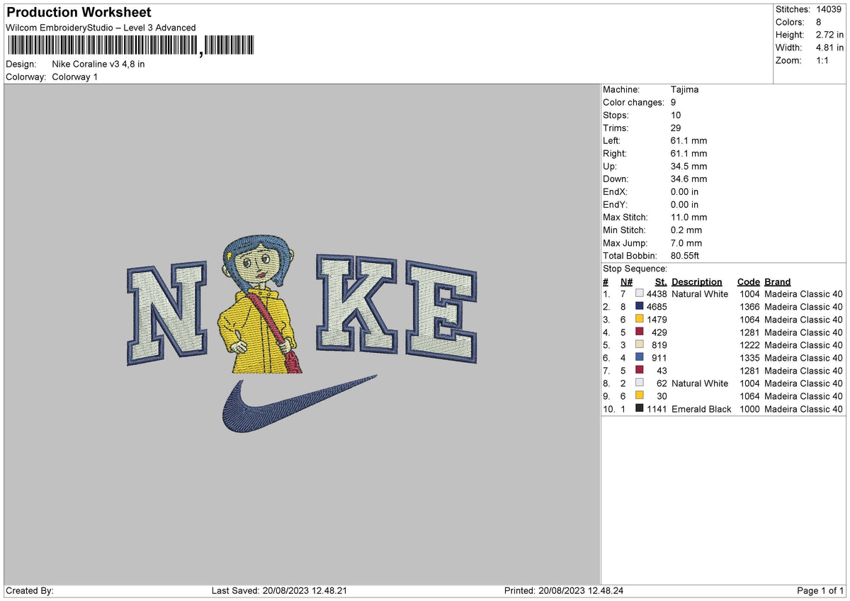 Nike Caroline V3 Embroidery File 6 sizes