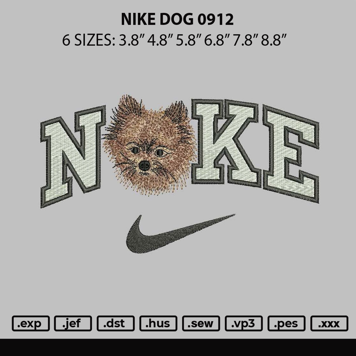 Nike Dog 0912 Embroidery File 6 sizes