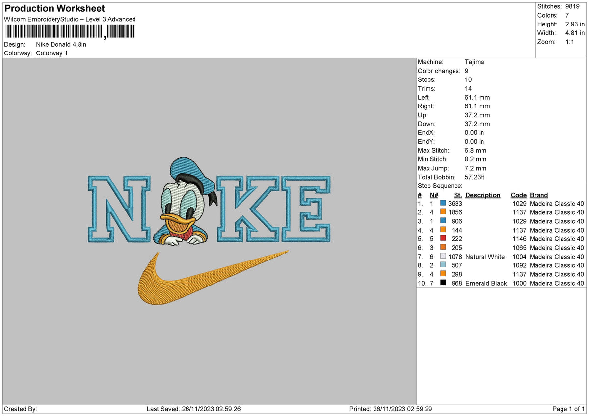 Nike Donald 2611 Ebroidery File 6 sizes