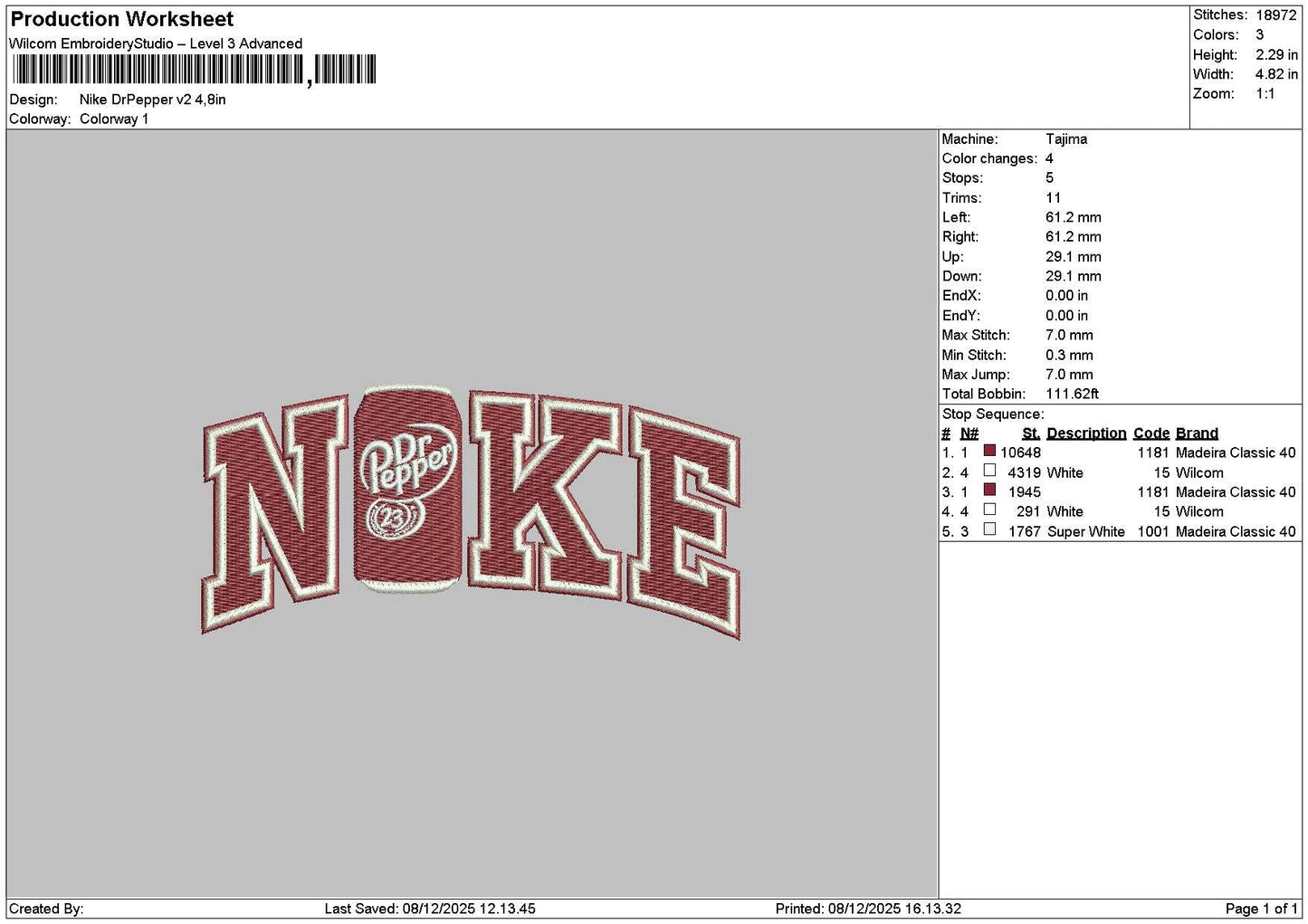 Nike Pepper V2 Embroidery File 6 sizes