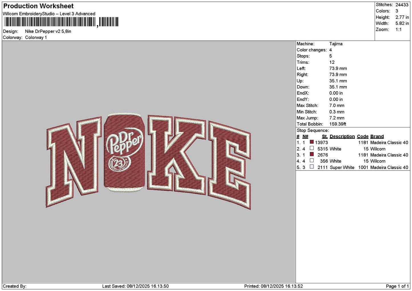 Nike Pepper V2 Embroidery File 6 sizes