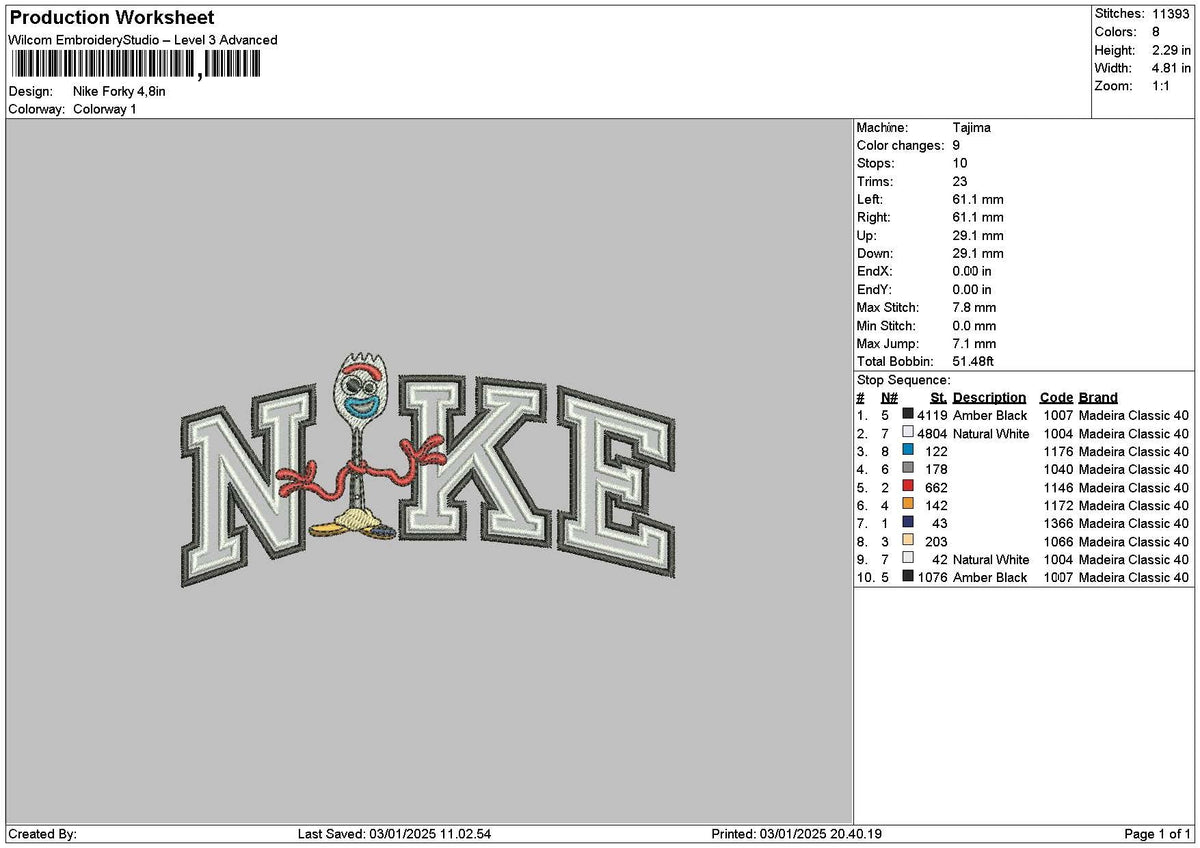 Nike Forky 01 Embroidery File 6 sizes