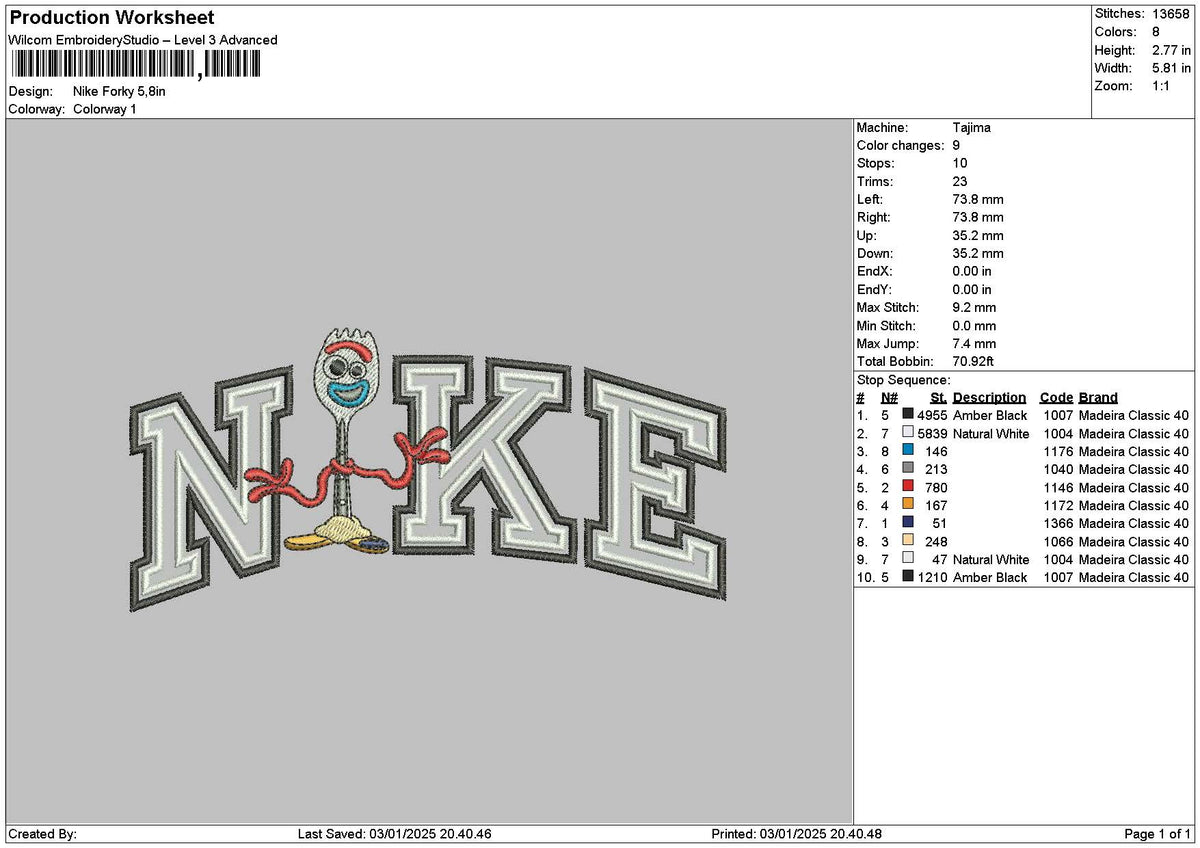 Nike Forky 01 Embroidery File 6 sizes