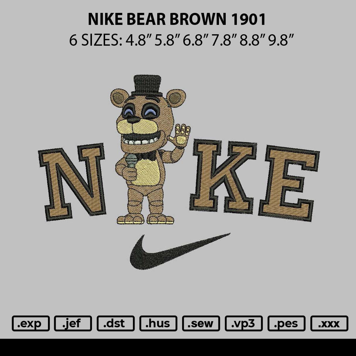 Nike Bear Brown Embroidery File 6 sizes