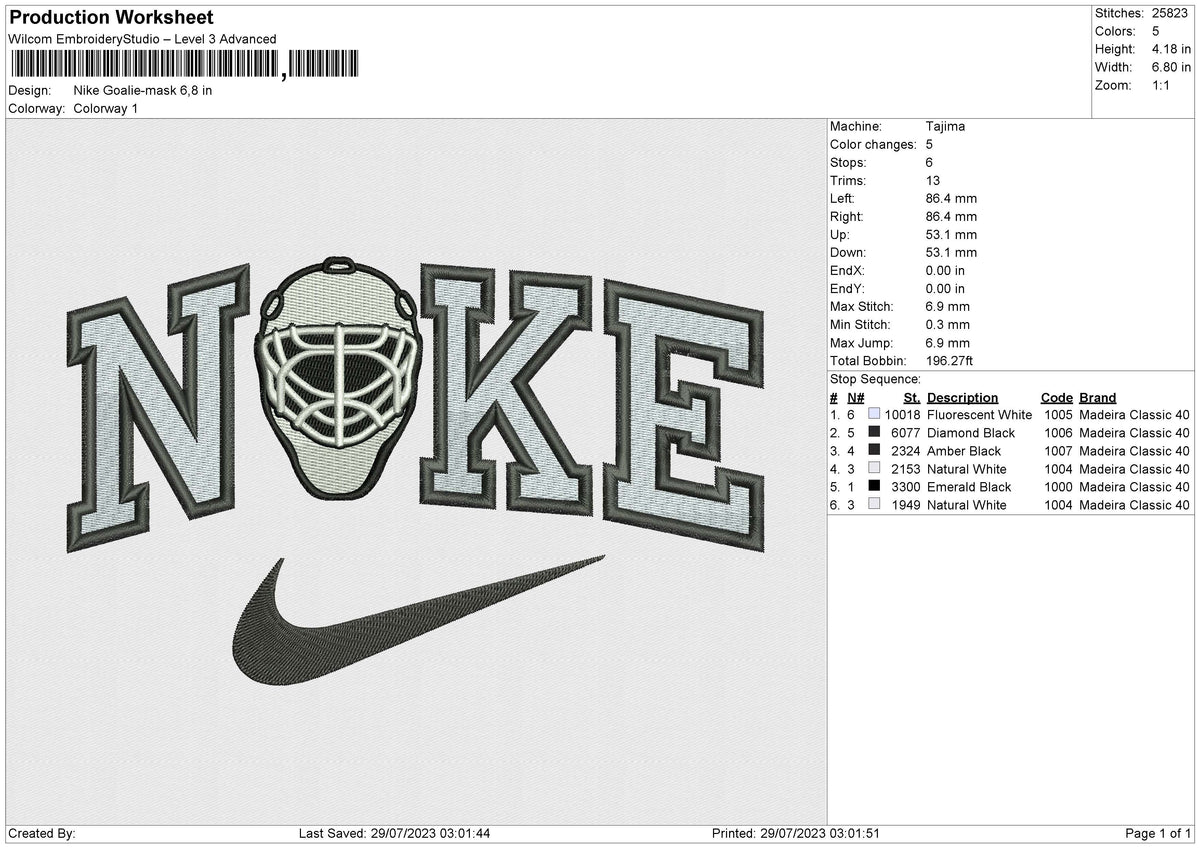 Nike Goalie mask Embroidery File 6 size