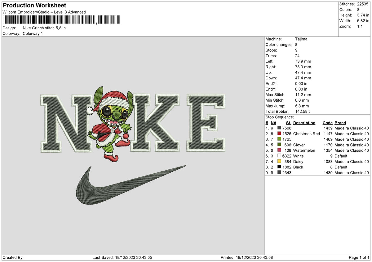 Nike Grinch Stitch Embroidery File 6 sizes
