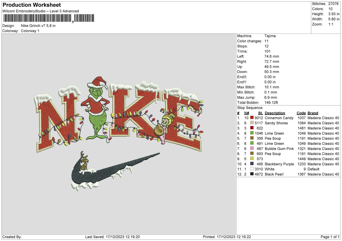 Nike Grinch V07 Embroidery File 6 sizes
