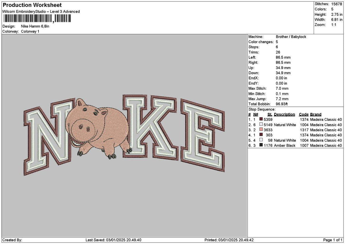 Nike Pig 01 Embroidery File 6 sizes