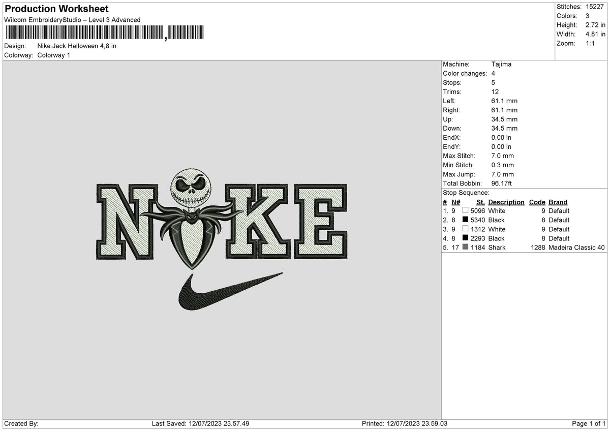 Nike Jack Halloween Embroidery File 6 sizes